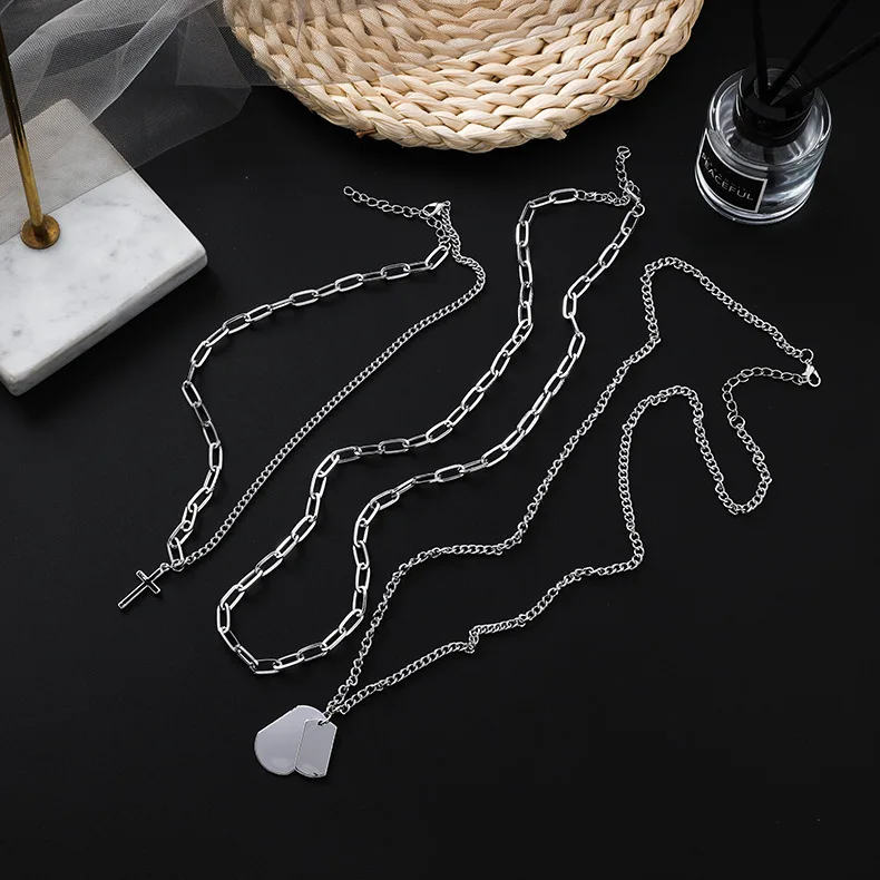 Europe And America Hip Hop Trend Multilayer Versatile Splittable Cross Necklace Elegant a Normcore Style Three-piece Set Choker