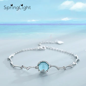 

SpringLight Unique Blue Crystal Bracelet Real 925 Sterling Silver Fine Jewelry for Women Girlfriend Girls Elegant Sweet Gift