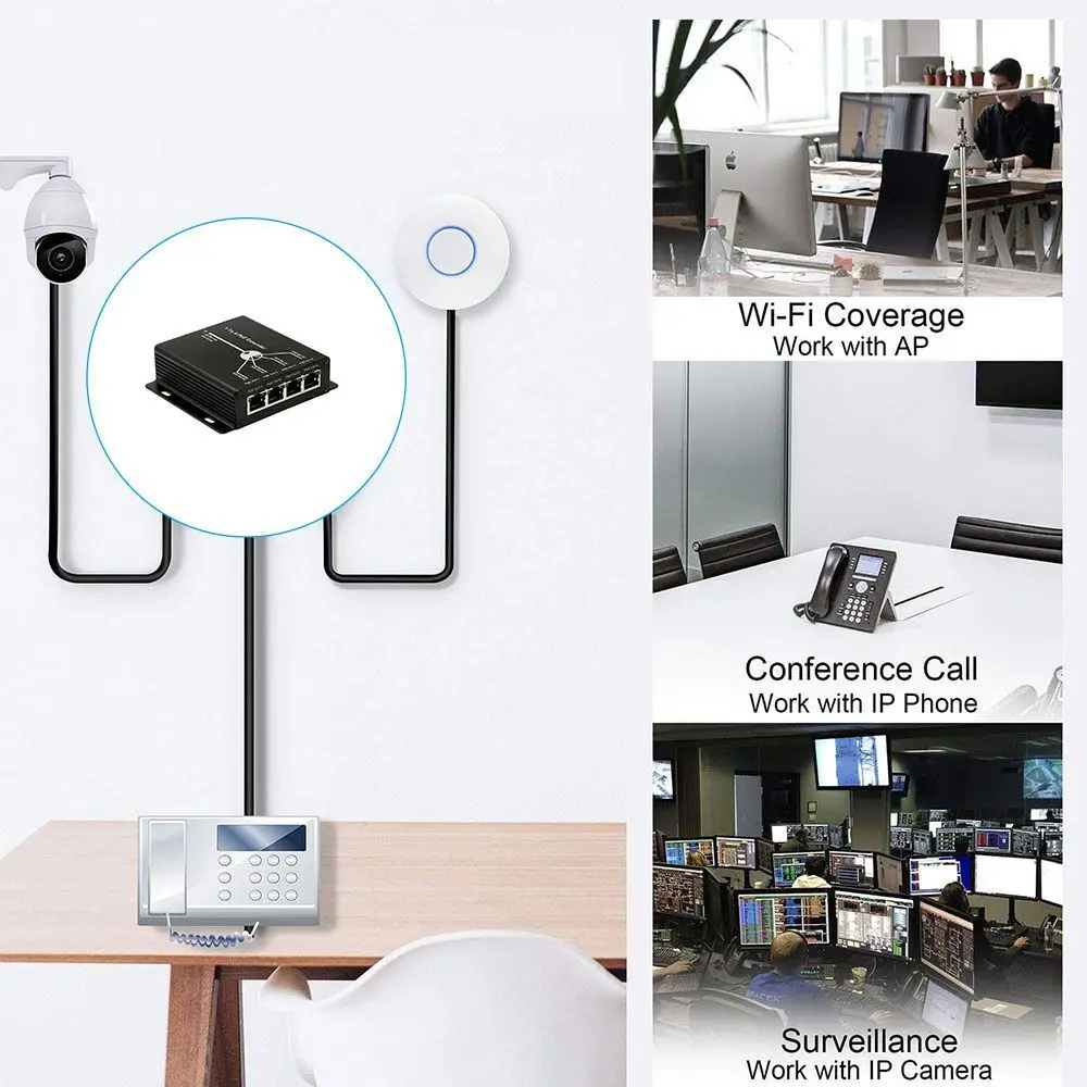 Расширитель PoE 1 Port 10/100 м IEEE802.3at (power in) к 4 портовому s IEEE802.3af out) для системы ip камеры