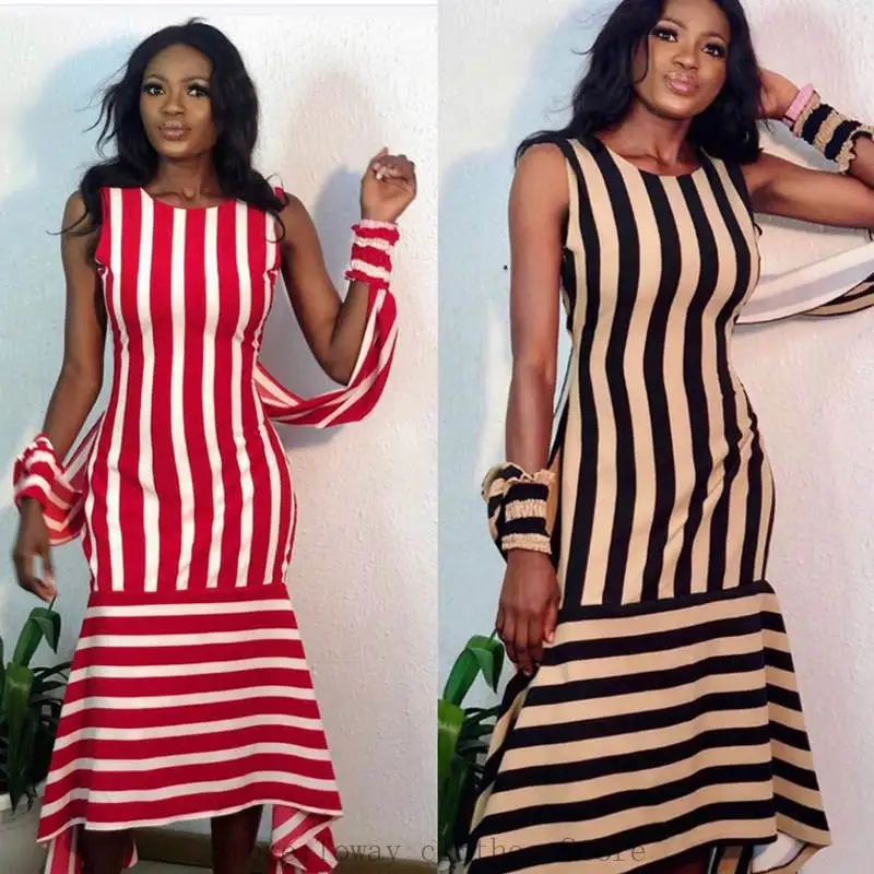 Sleeveless Striped Bodycon Maxi Dress 