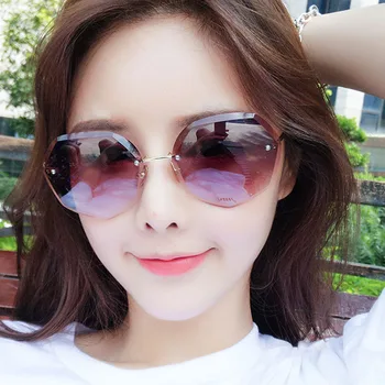 

Brand Designer Sun Glasses Gradient Shades Cutting Lens Women Sunglasses Metal UV400 2019 Diamond Rimless Sunglasses Women