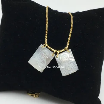 

Jesus Shell Necklaces Religion Jewelry Natural Mother Of Pearl Shell Jesus Rectangle Shell Double Pendants Box Chain Necklaces
