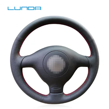 

LUNDA Black Leather Car Steering Wheel Cover for Volkswagen Golf 4 Passat VW B5 Polo hand-stitched Steering Wheel Cover