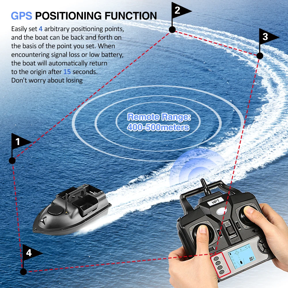 V18 GPS Smart Fish Finder RC Fishing Boat GPS Positioning 500M Remote  Wireless Control with 3 Hoppers LCD Screen RC Bait Boat