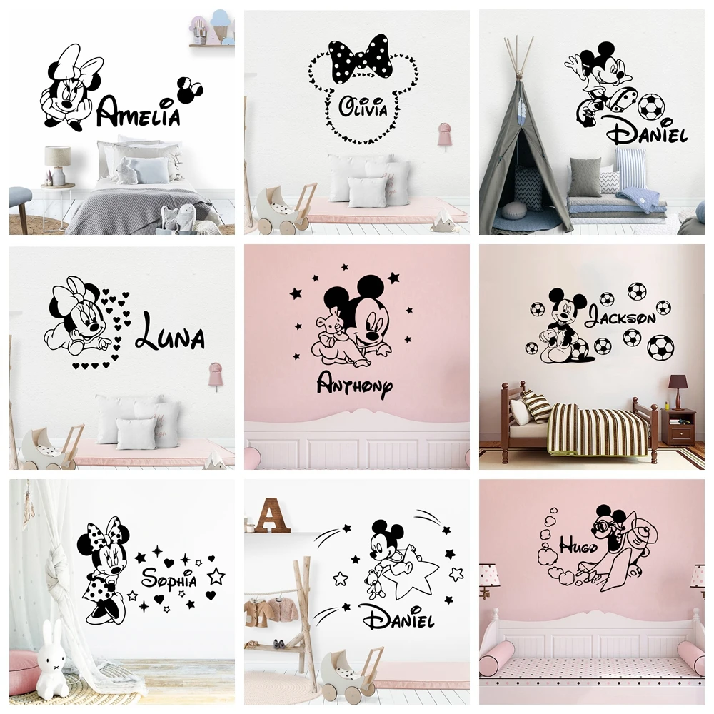 Disney Personalizado Nombre Del Bebe Mickey Mouse Minnie Mouse Etiqueta Engomada De Vinilo De La Pared Para La Decoracion De Vivero Habitacion Ninos Pared De Habitacion Pegatinas Decoracion Cartel Adhesivos Para Pared