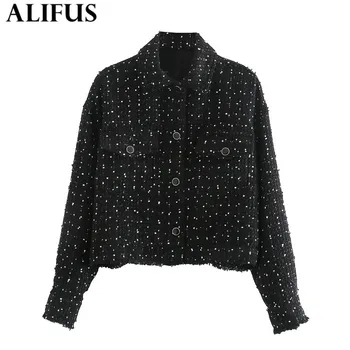 

Fashion Za Women Casual 2020 Autumn Winter Geometric patterns Coat Long Sleeve Lapel neck Loose Warm Jacket Female Ladies