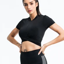 Women Sexy Crop Tops Gym Yoga Shirts Short Sleeve Workout Tops Running Sport T-Shirts High Elasticity Breathable Fitness Sportsw