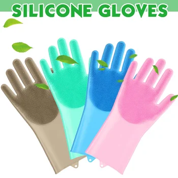 

1Pair Dishwashing Cleaning Gloves Silicone Rubber Dish Washing Glove for Household Scrubber Kitchen Clean Tool Scrub