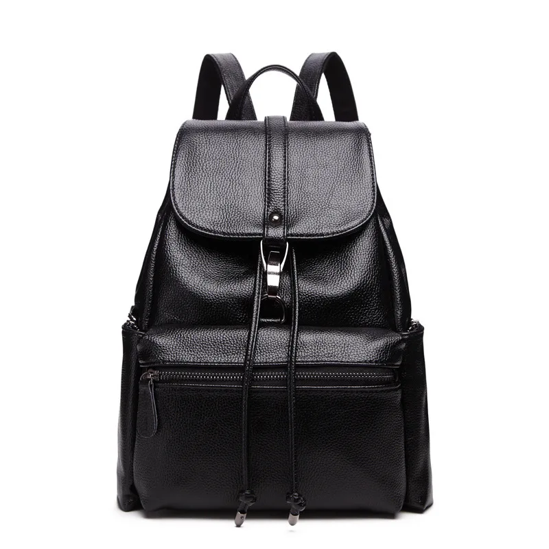 

Micro 2019 New Style Leather Backpack Full-grain Leather Korean-style College Style Simple Casual Backpack Travel Dual Purpose