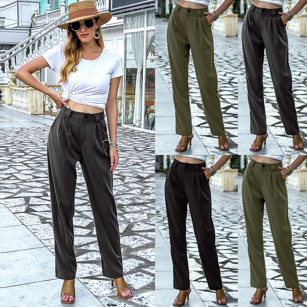 

Women Loose Harem Pants Spring Summer Fashion Female Solid Vintage Straight Leg Pant Trousers Plus Size Elastic High Waist Pants