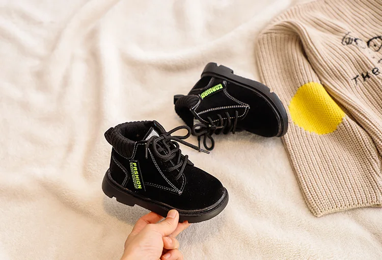 Winter New Children Flat with Boots Kids Fashion Non-slip Martin Boots Boys Girls Plus Velvet Keep Warm Boots