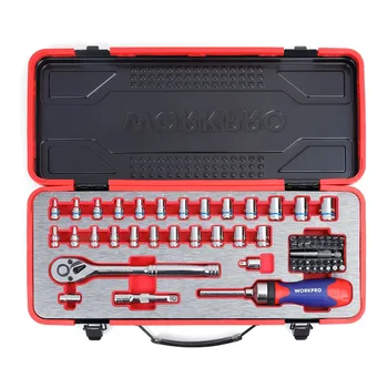 

62PC Metal Box Tool Set Car Repair Tool Kits Home Tools 1/4" 3/8" Dr. Sokcet Set Ratchet Torque Wrench
