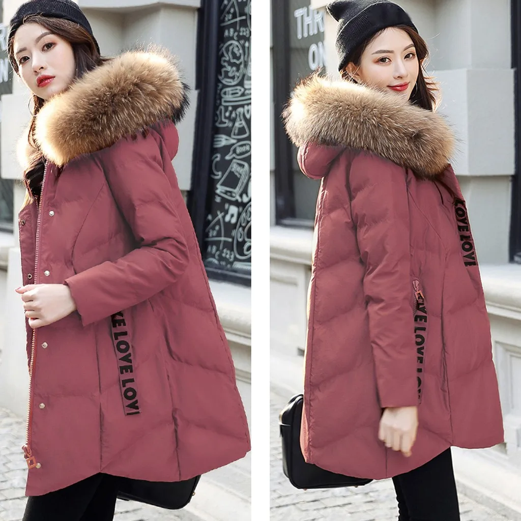 Faux Fur Coats Women Long Sleeve Hooded Neck Zipper Button Plus Size Casual Female Outwear Warm Down Jacket Thick Parkas#3