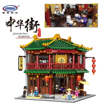 

01021 3033PCS XingBao creative street view series tea house children's educational puzzle assembling building block toys Gift