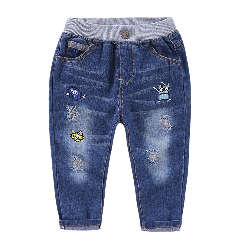 Гусеничный 18 Весенний стиль, корейский стиль, для мальчиков, с дырками, почищенные джинсы, бутик, джинсы с дырками