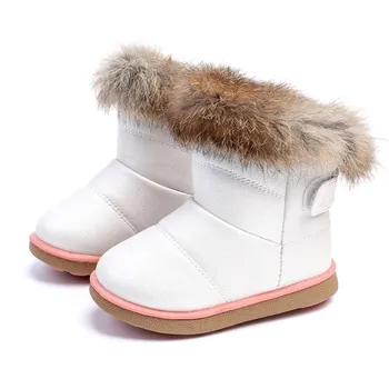 

Kids Boots Children's Rubber Boots Winter Children Thicken Plush Snow Boots Child Warm Leather Short Baby Infant white shoe