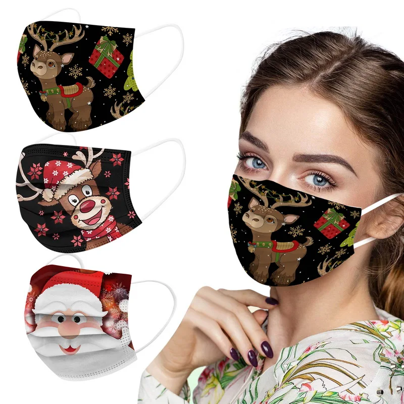 5/10 Pcs Adult Face Mask Disposable Face Mask Christmas Printed 3ply Ear Unisex Mouth Cover Mascarillas Halloween Cosplay