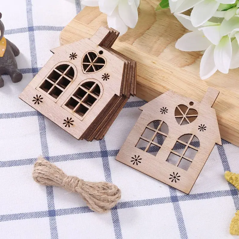 10 шт./компл. рождественский дом DIY деревянный кулон подвесное дерево орнамент поделки вечерние украшения для дома 449E