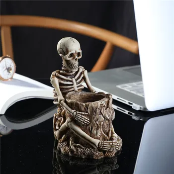 

[HHT] Retro Resin Crafts Skull Pen Holder Desktop Ornaments Creative Living Room Bookroom Office Home Decor Small Storage Bucket