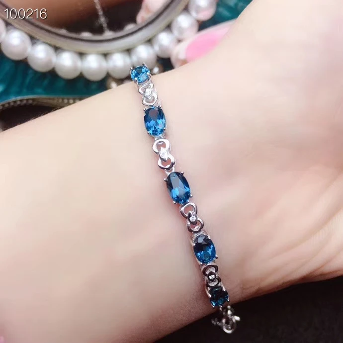  Mode serrure chevauchement naturel bleu topaze gemme Bracelet naturel pierres précieuses Bracelet 9