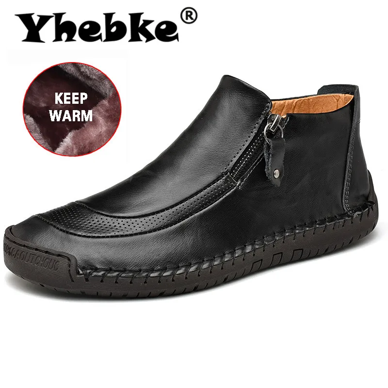 Yhebke/модные мужские ботинки; высококачественные зимние ботильоны из спилка; Теплая мужская обувь на меху; плюшевая обувь для вождения; сезон осень-зима; 48