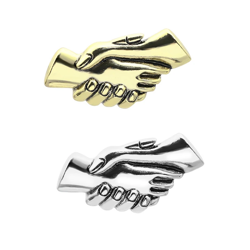 Handshake Lapel Pin Cooperation Friendship Badge Brooches Bronze Hand