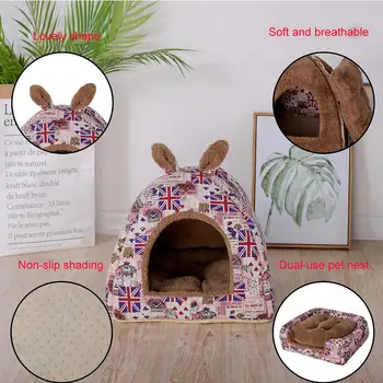 

1pc Kennel Dog Sleeping Bed Removable Foldable Cat House Warm Soft Nest Four Seasons Universal can CSV