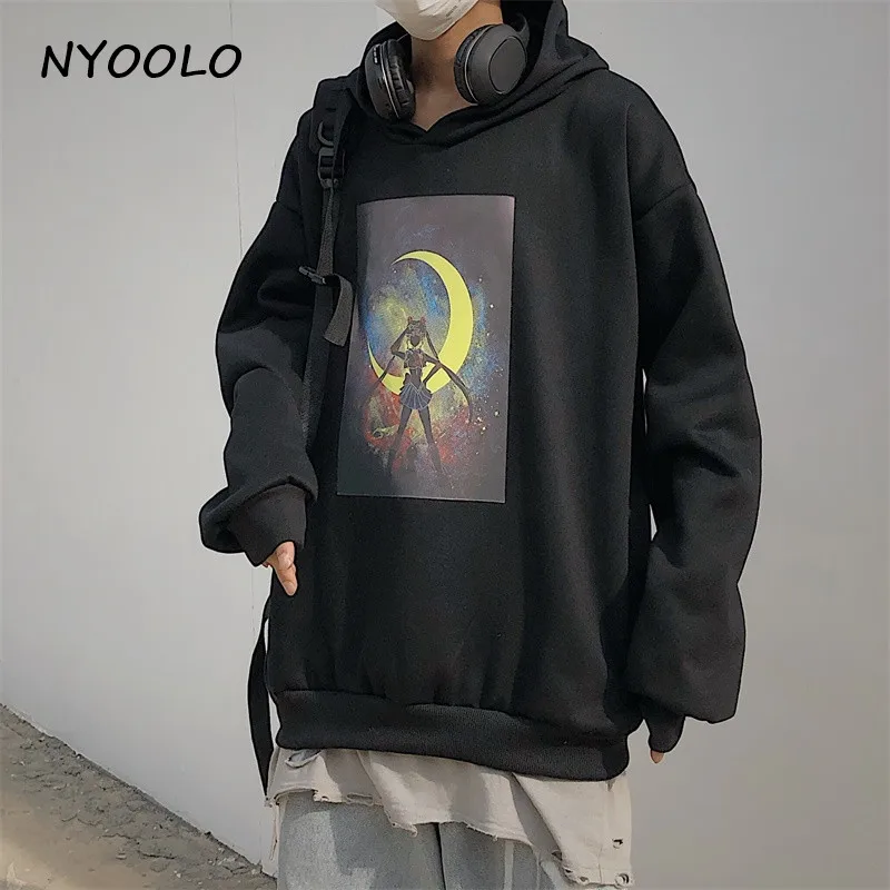 NYOOLO Harajuku аниме Сейлор Мун принт теплые толстовки осень зима с длинным рукавом Свободный пуловер с капюшоном флисовая Толстовка для женщин и мужчин