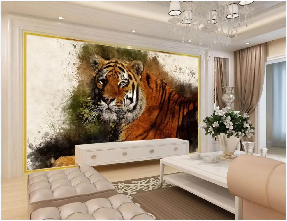 

Custom photo 3d wallpaper Hand drawn artistic pastoral tiger living room home decor 3d wall murals wallpaper for walls 3 d
