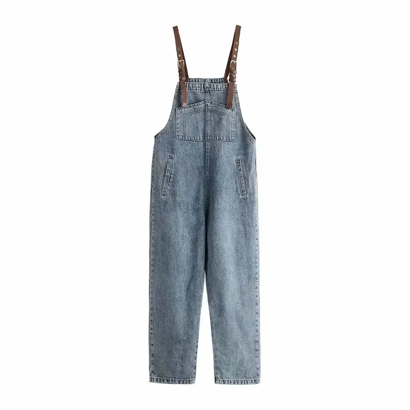 

2020 New Arrival Clothing Joker Loose Cowboy Straps Jumpsuits Cotton Plaid High Overalls Washed Light Woman Ripped Jeans Women