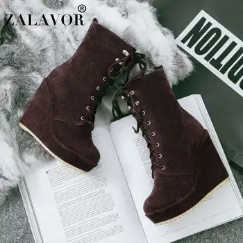 

ZALAVOR Daily Office Lady Simple Cross Strap Ankle Boots Round Toe Platform Winter Autumn Shoes Woman Footwear Boots Size 32-43