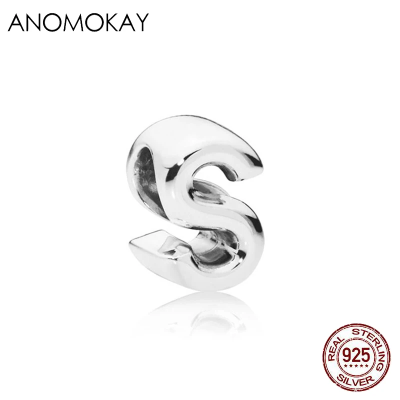 CYZZ4818-ZM-S ANOMOKAY, новинка, 925 пробы, серебро, от A до Z, классика, 26 букв, бусины, амулеты, подходят для браслетов Pandora, сделай сам, изготовление ювелирных изделий - Цвет: CYZZ4818-ZM-S