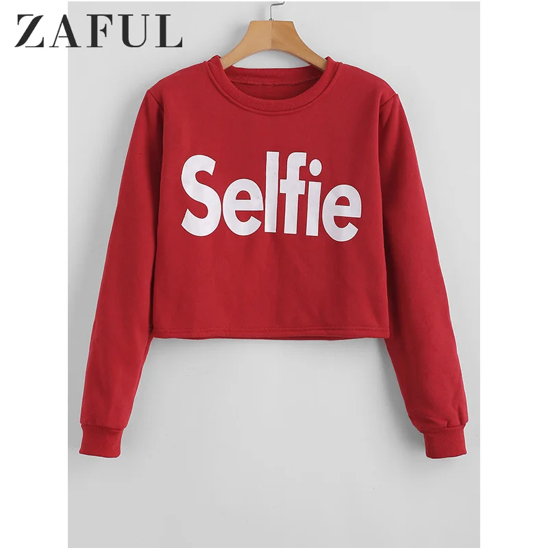 ZAFUL стандартный размер пуловер с круглым вырезом и надписью Weatshirt длинный рукав