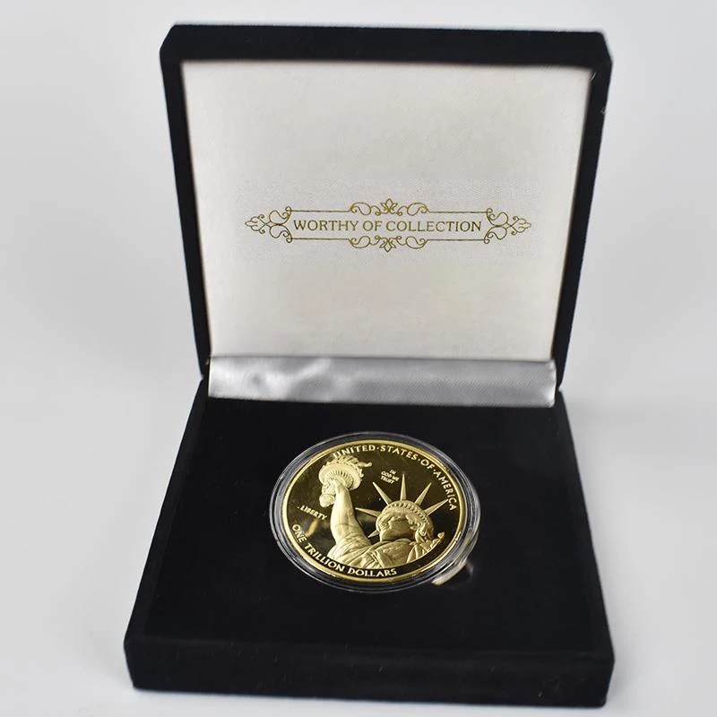 Золото/серебро 1 триллион долларов Статуя Свободы монета позолоченная коллекция США металлическая монета - Цвет: gold gift box