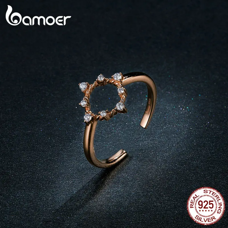Bamoer GAR093 Настоящее 925 пробы Серебряное кольцо Регулируемый размер розовое Золотое