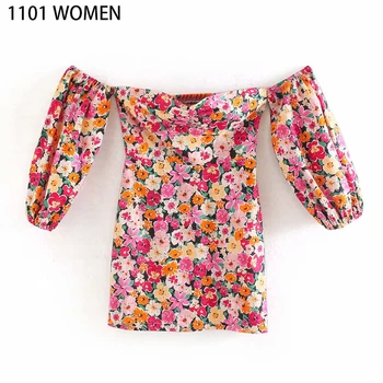 

2020 NEW summer Spring women colourful print slash neck half sleeve above knee dress casual sexy women dresses