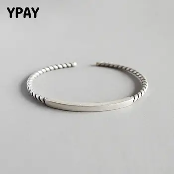 

YPAY Authentic 925 Sterling Silver Open Bangles for Women Vintage Do the Old Style Twisted Bangle Korean Party Jewelry YMB103