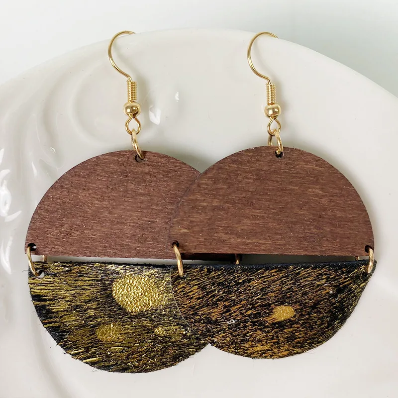 Leopard Print Cowhide Earrings - Bohemian Teardrop Wooden Dangle Earrings, Lightweight Handmade Jewelry