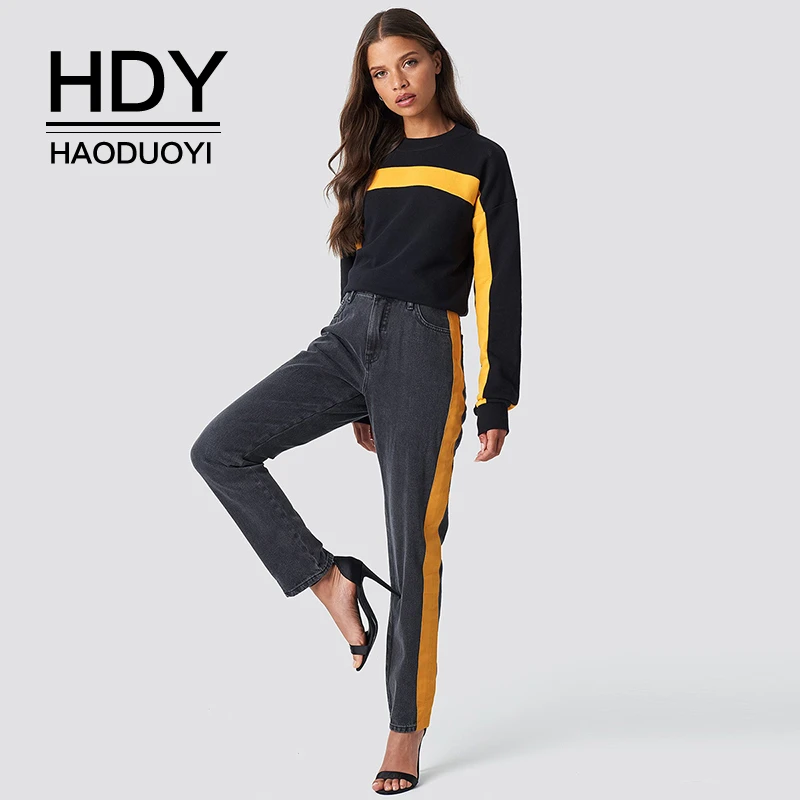 HDY Haoduoyi Новая модная женская уличная одежда с круглым вырезом, Осенний свободный простой Женский пуловер, топы, Повседневная Толстовка с длинным рукавом