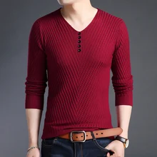 Для мужчин сплошного цвета с v-образным вырезом свитер с длинным рукавом Для мужчин's Джемпер вязаные свитера