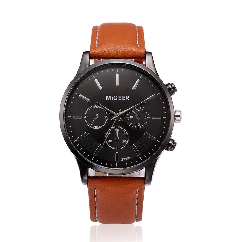 Мужские часы Ретро дизайн кожаный ремешок аналоговые сплав кварцевые наручные часы MiGEER Мужские часы Горячие relogio masculino CD - Цвет: C