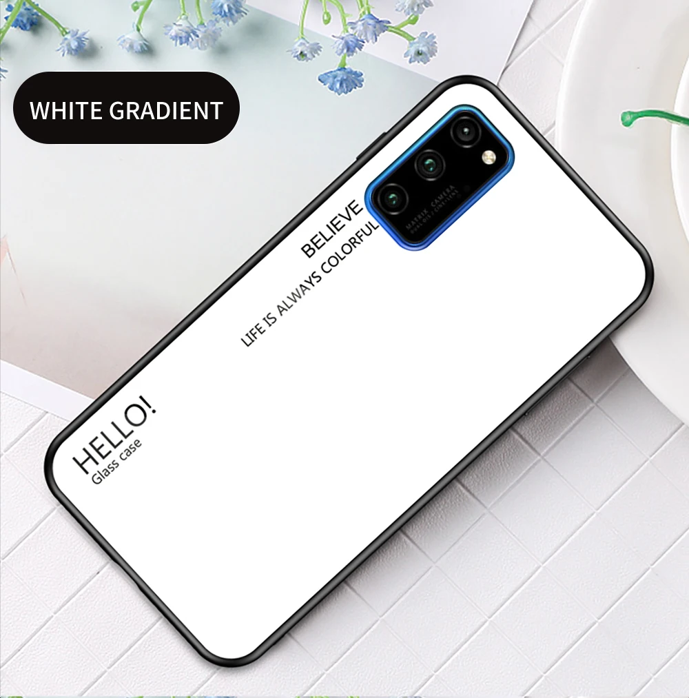 White Чехол Alxun для huawei Honor V30 Pro, цветная градиентная силиконовая рамка, закаленное стекло, задняя крышка для huawei Honor V30, чехол - Цвет: White