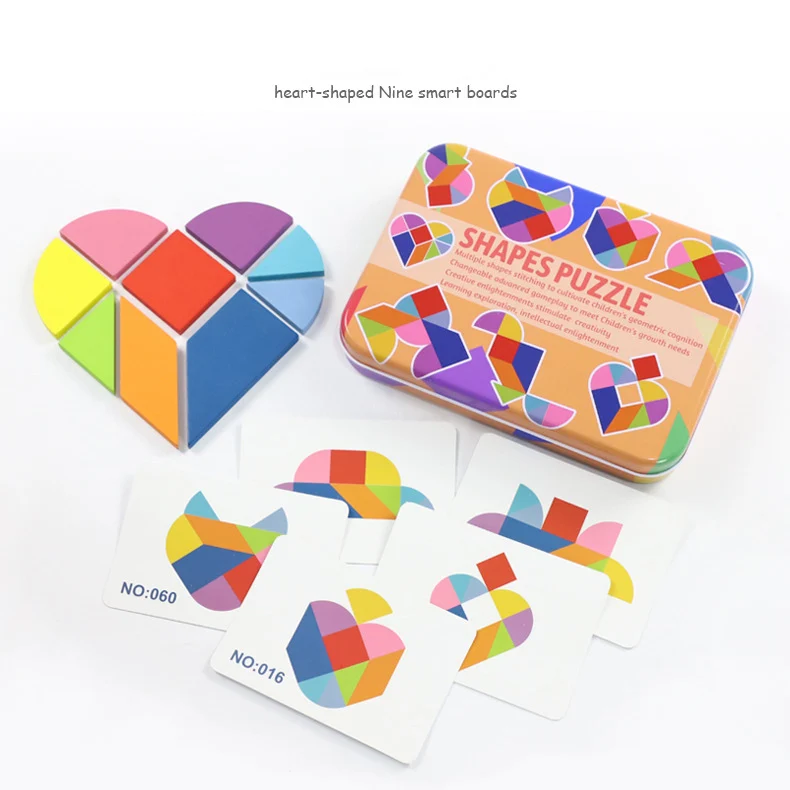Geometry Shape Wooden Jigsaw Block Puzzle Tangram Education Toys for Kids 