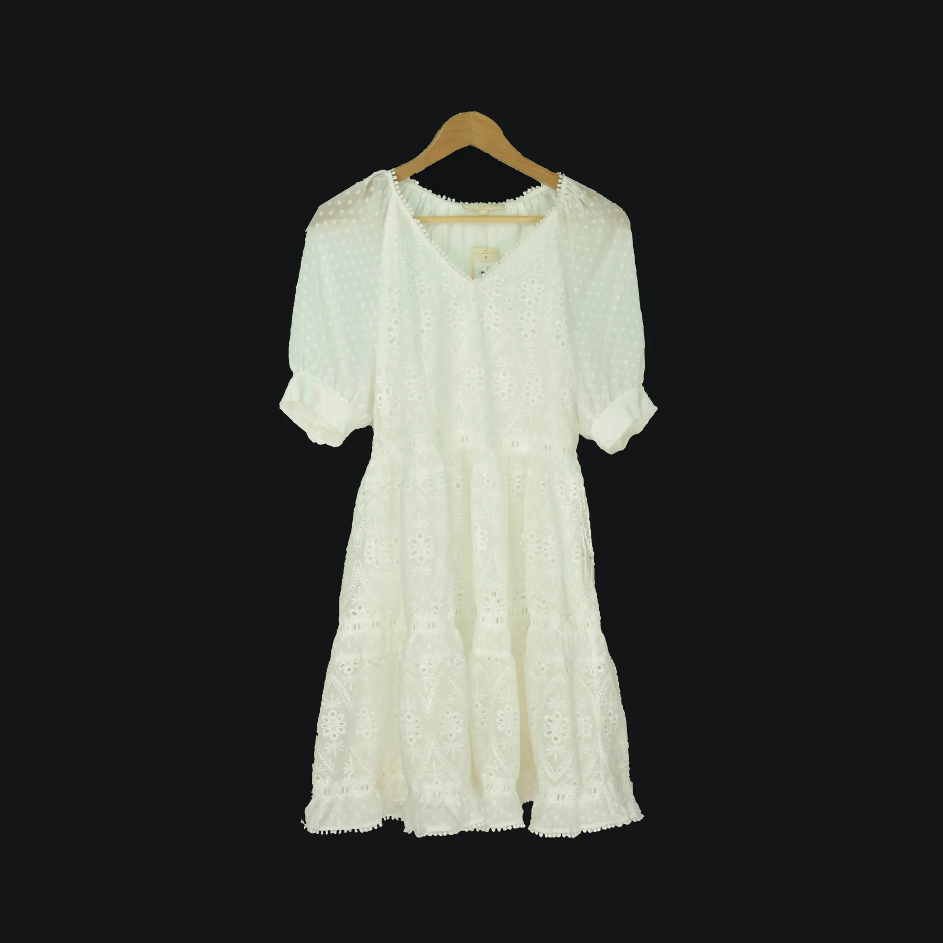 

18 Summer Lady Sweet Wind Bubble Sleeve Hollow Out Embroidery Dress 83061