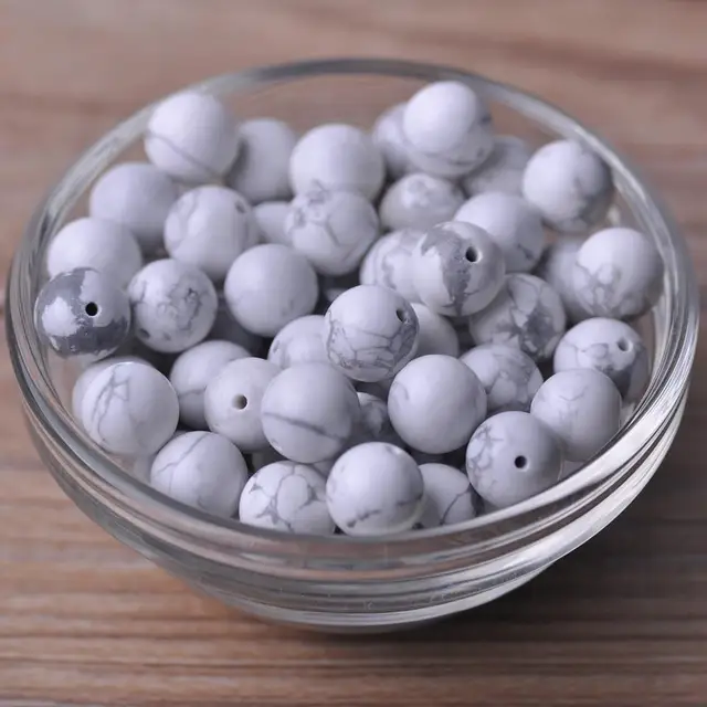 Round 4mm 6mm 8mm 10mm 12mm Natural Stone Rock Loose Spacer Beads lot for Bracelet Jewelry Making Findings DIY Crafts White Howlite