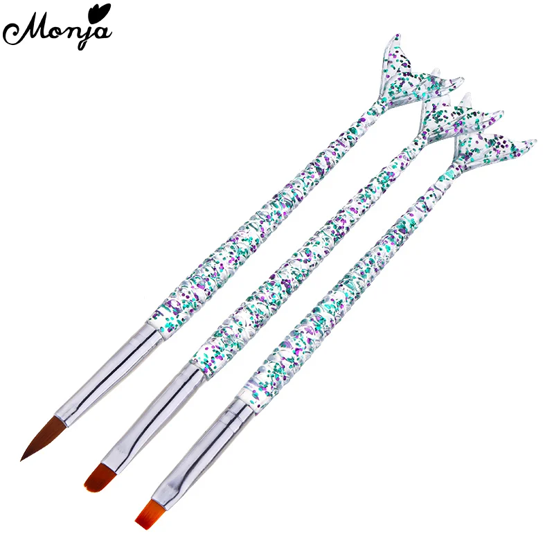 Monja 3 шт./компл. Русалка Ручка Nail Art Acryli порошок резьба кисть для рисования УФ-гель для ногтей ручка для рисования цветов Маникюрный Инструмент