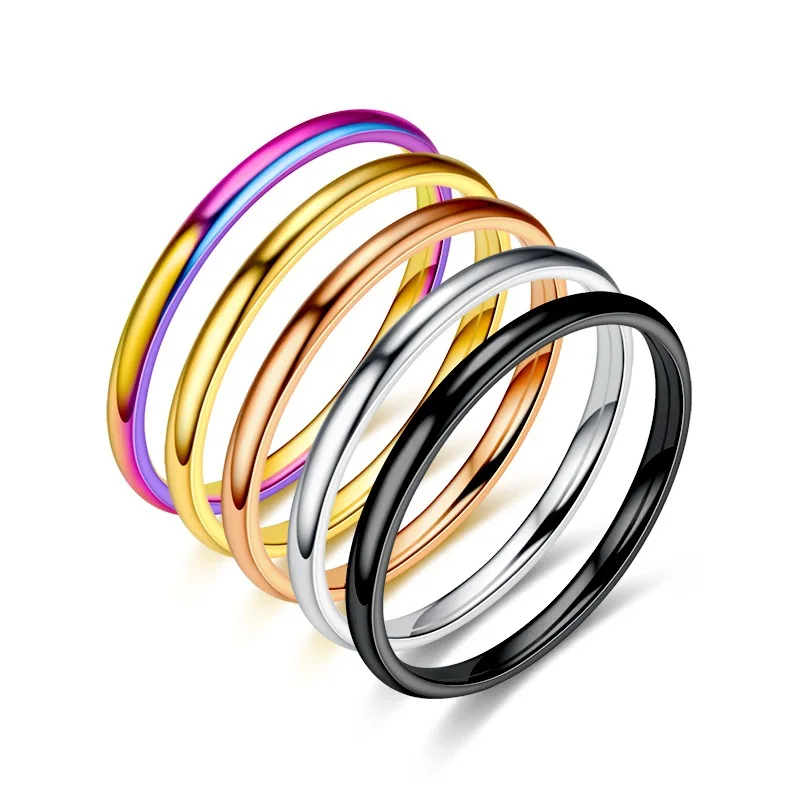 

New colorful hot sale simple unisex 2 mm female male anniversary solid couple ring wedding titanium steel fashion jewelry gift