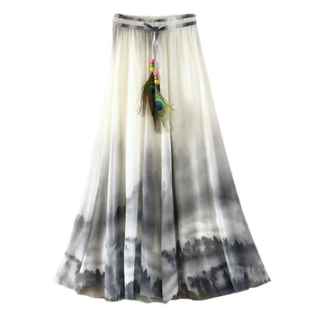 

Fashion Women’s Bohemian Style Floral Chiffon Maxi Skirt Elastic Waist Long Skirt Summer Beach Holiday Female Skirt