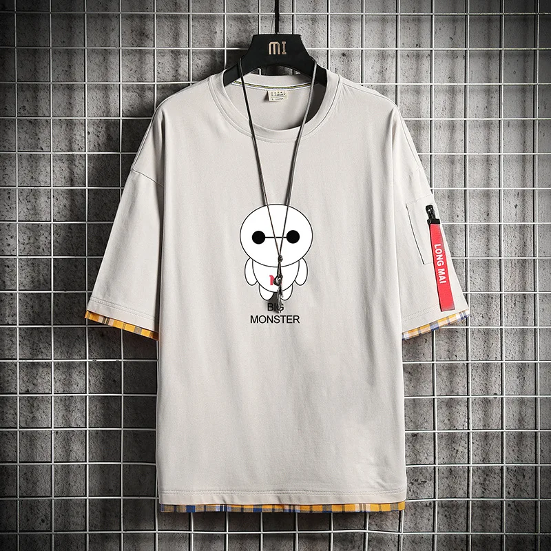 

Men's Short-sleeved Cartoon Day Loose T-shirt Popular Men's Shirt Casual Streetwear Anime Shirt Harajuku Kawaii 100% cotton
