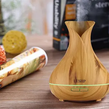 

LESHP Vase Air Purifier Electric Oil Burner Aroma Diffuser Ultra-quiet Auto-off Humidifier Aromatherapy Light Wood Grain